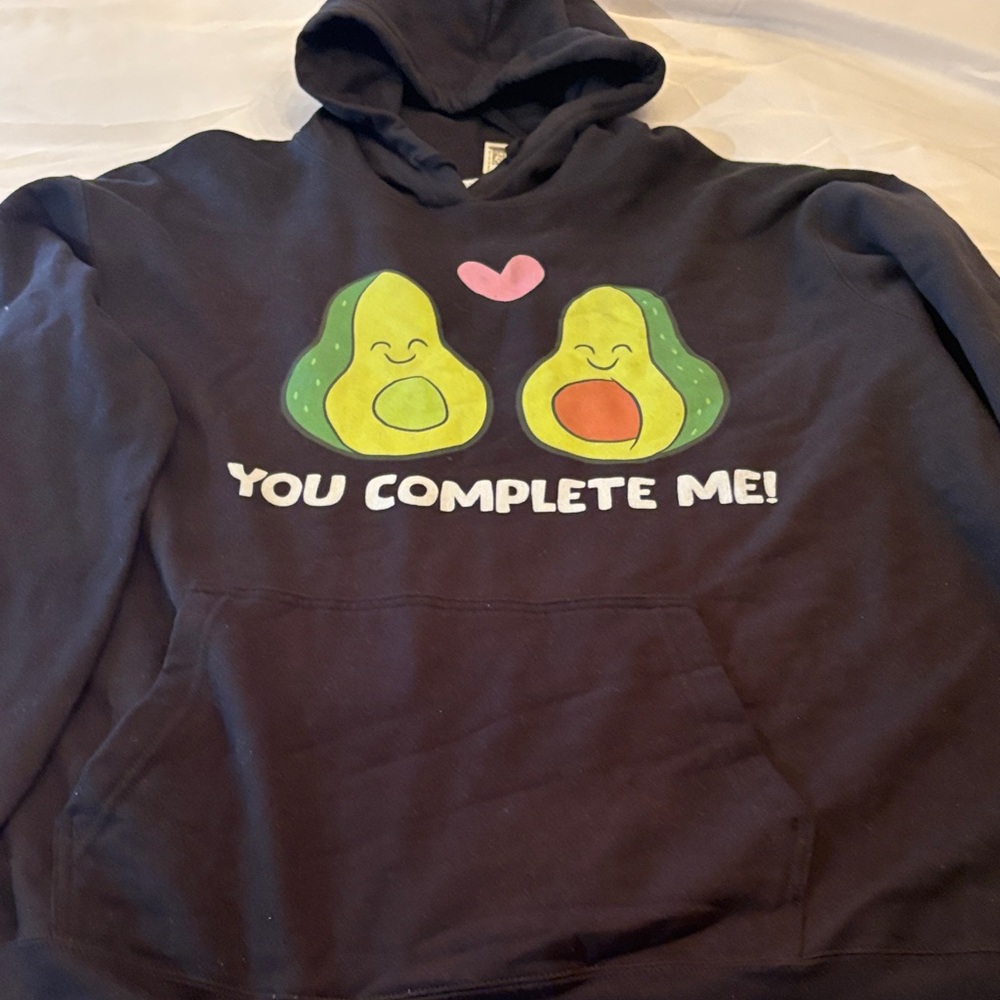 BRAND NEW Black Hoodie with Cute Avocado 'You Complete Me' Graphic Size 2XL